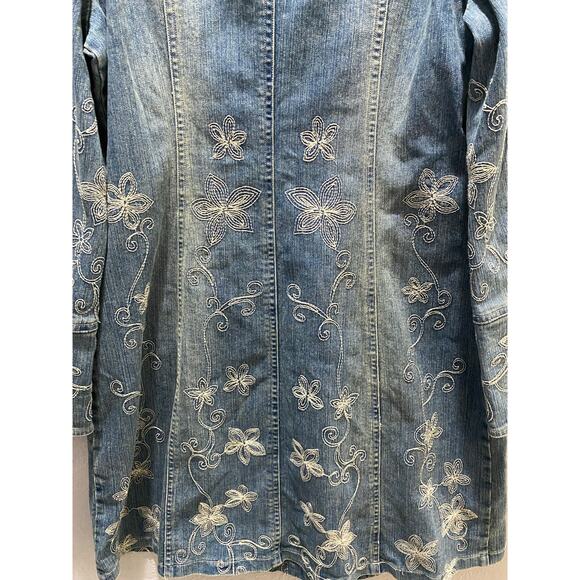 Cache Woman Long Jean Jacket dress Vitg Blue Denim Light Wash 90s Y2K L - Picture 10 of 11